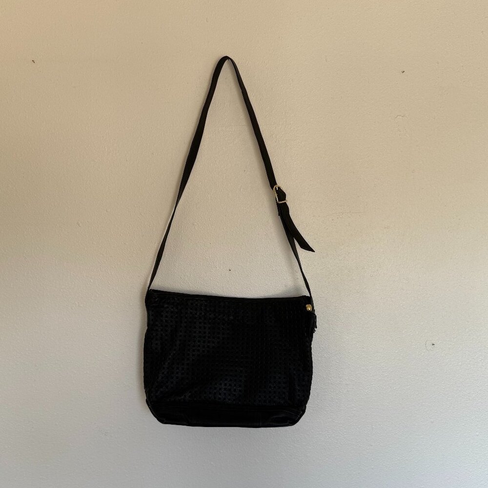 Faux Leather Square Punch Out Cross-body Bag